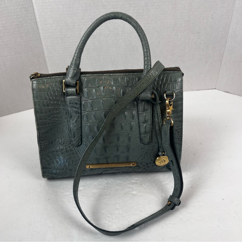 Croc-Embossed Structured Satchel In Slate Green